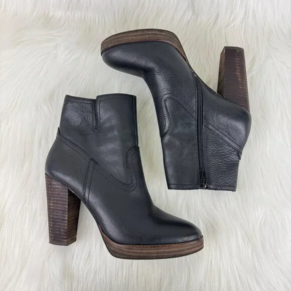 Wmns Lucky Brand Quintei Leather Zipper Western Ankle Boots Booties Sz 8.5M Blk - Picture 4 of 13